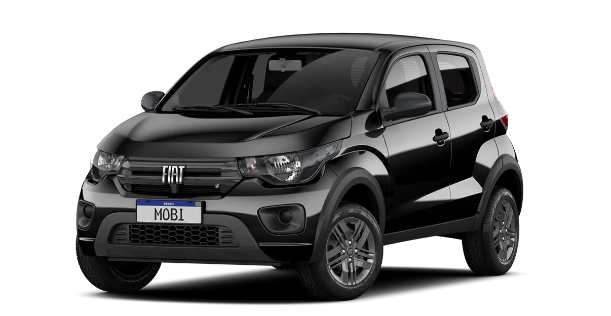 Fiat Mobi preto em três quartos dianteiro
