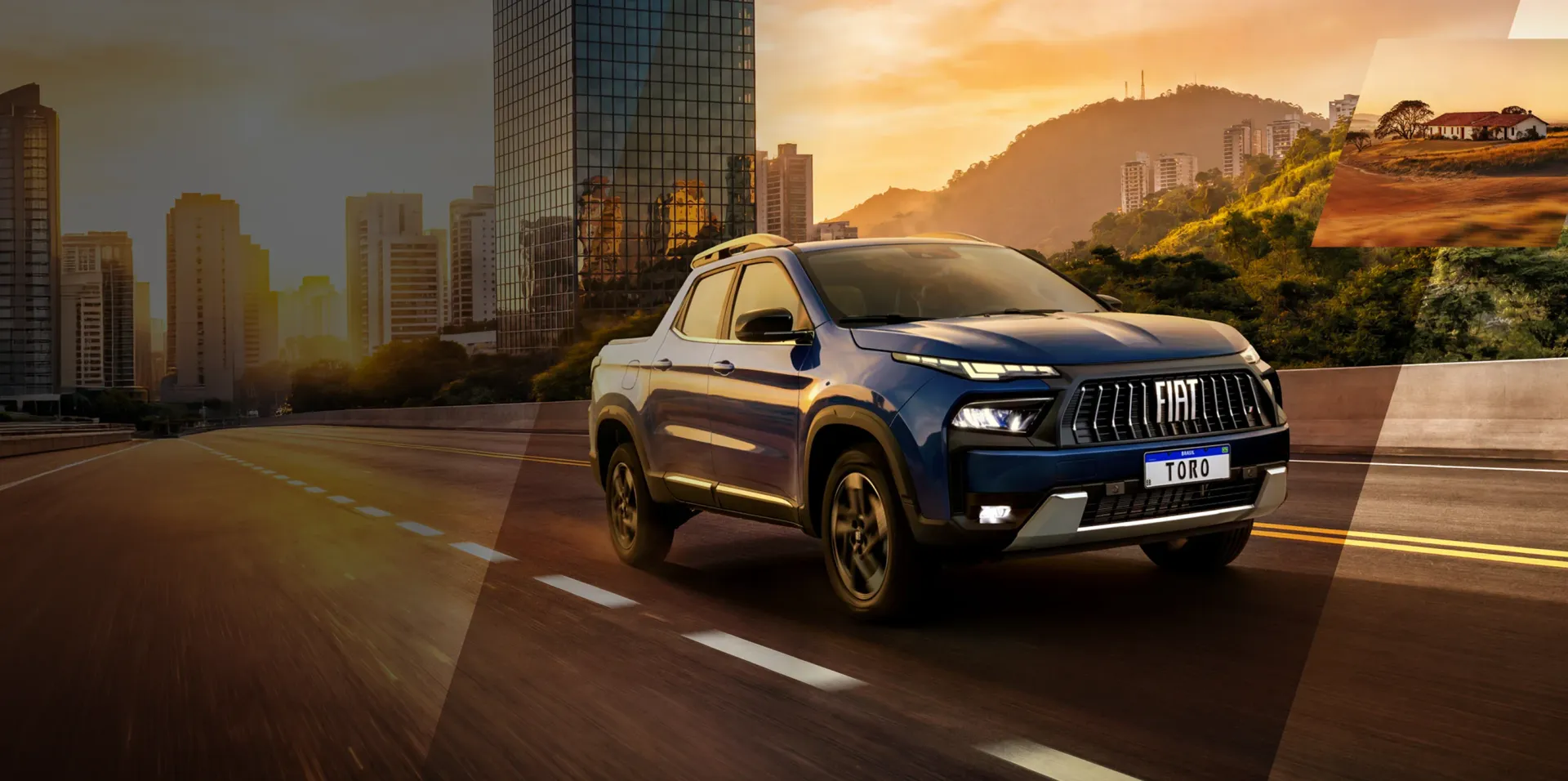 Fiat Toro azul em três quartos dianteiro